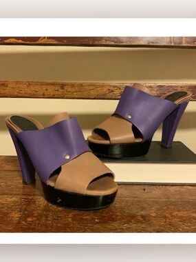 Marni Colorblock Sienna Tan Purple Platform Heels Mules